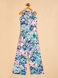 Girls Ankle Length All over Print Jumpsuit - Blue