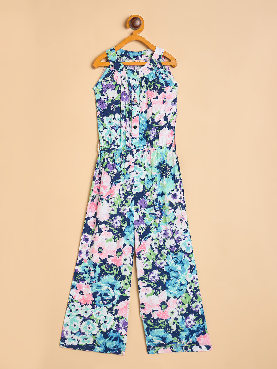Girls Ankle Length All over Print Jumpsuit - Blue
