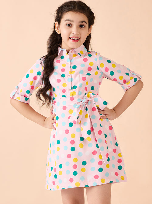 Girls Above Knee Printed Dress - Multi