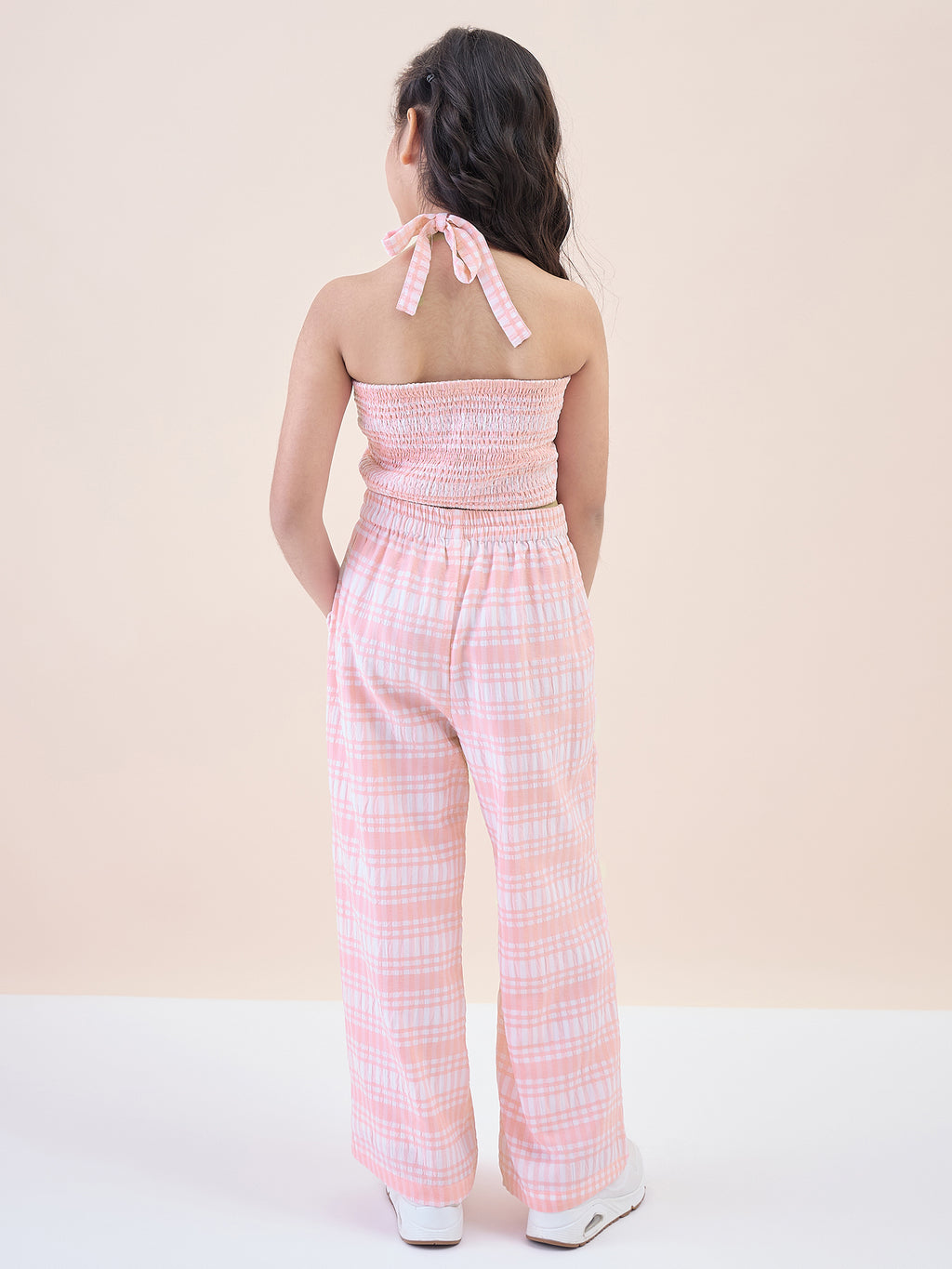 Girls Ankle Length All over Print Top With Pants - Peach