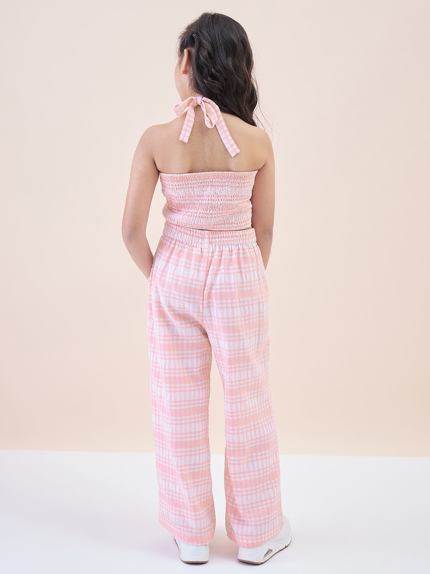 Girls Ankle Length All over Print Top With Pants - Peach