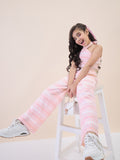 Girls Ankle Length All over Print Top With Pants - Peach