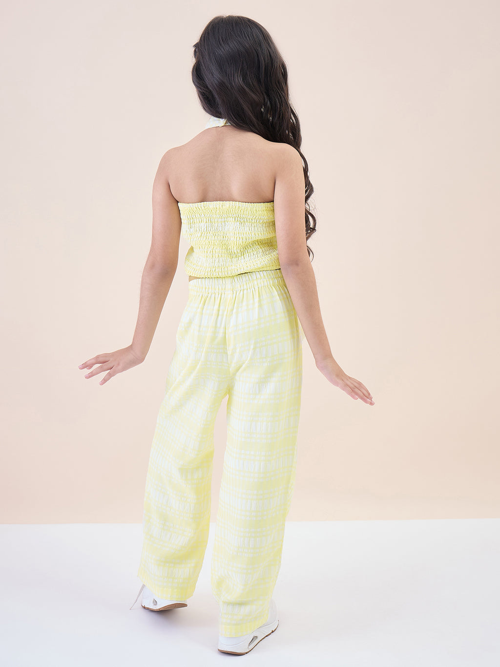 Girls Ankle Length All over Print Top With Pants - Yellow