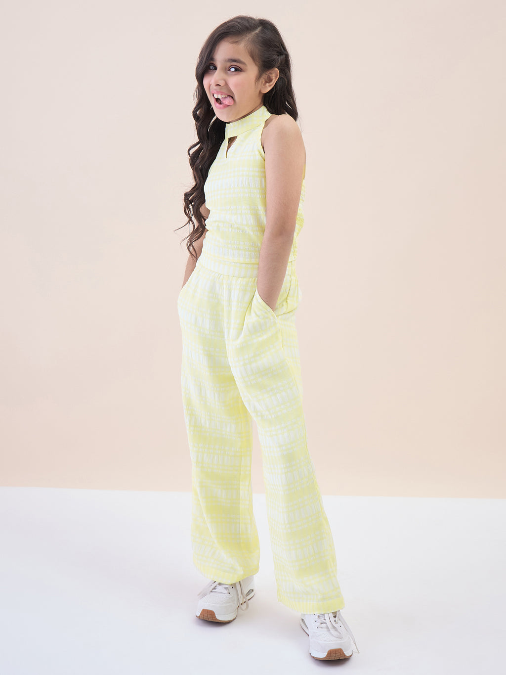 Girls Ankle Length All over Print Top With Pants - Yellow