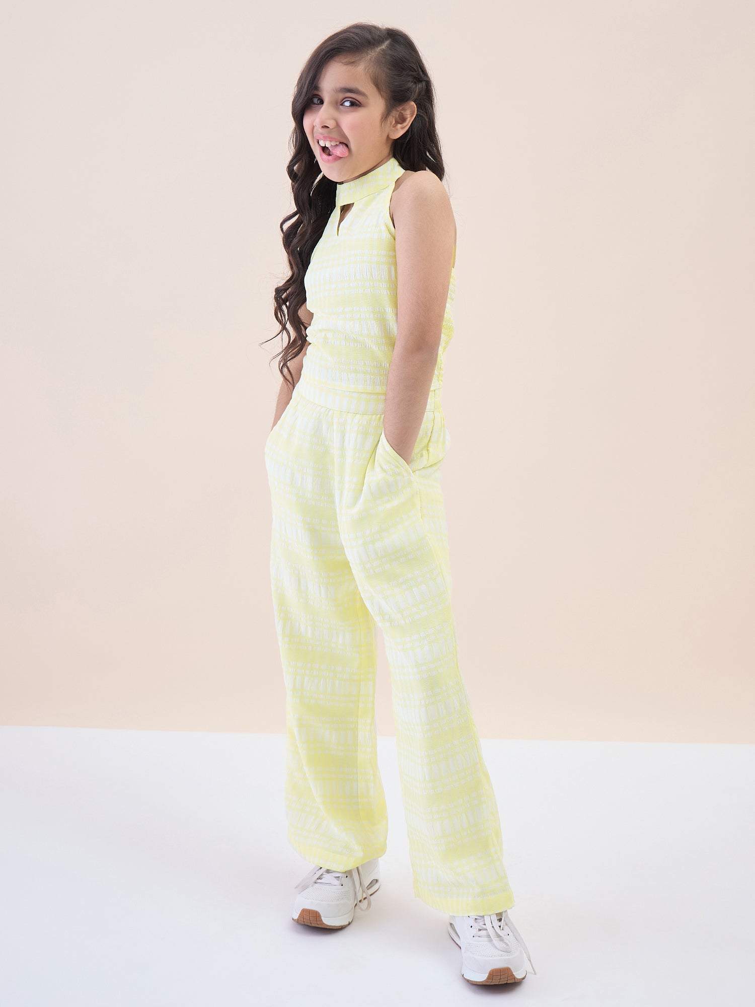 Girls Ankle Length All over Print Top With Pants - Yellow