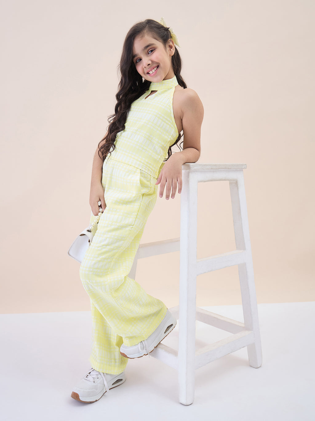 Girls Ankle Length All over Print Top With Pants - Yellow
