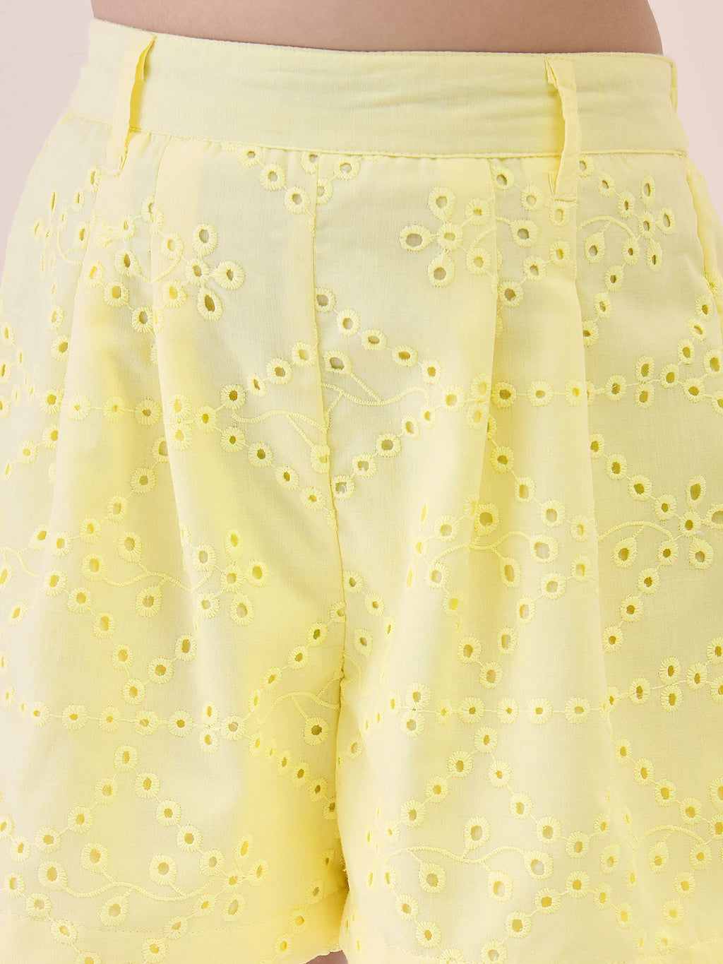 Girls Above Knee Embroidery Top with Shorts - Yellow
