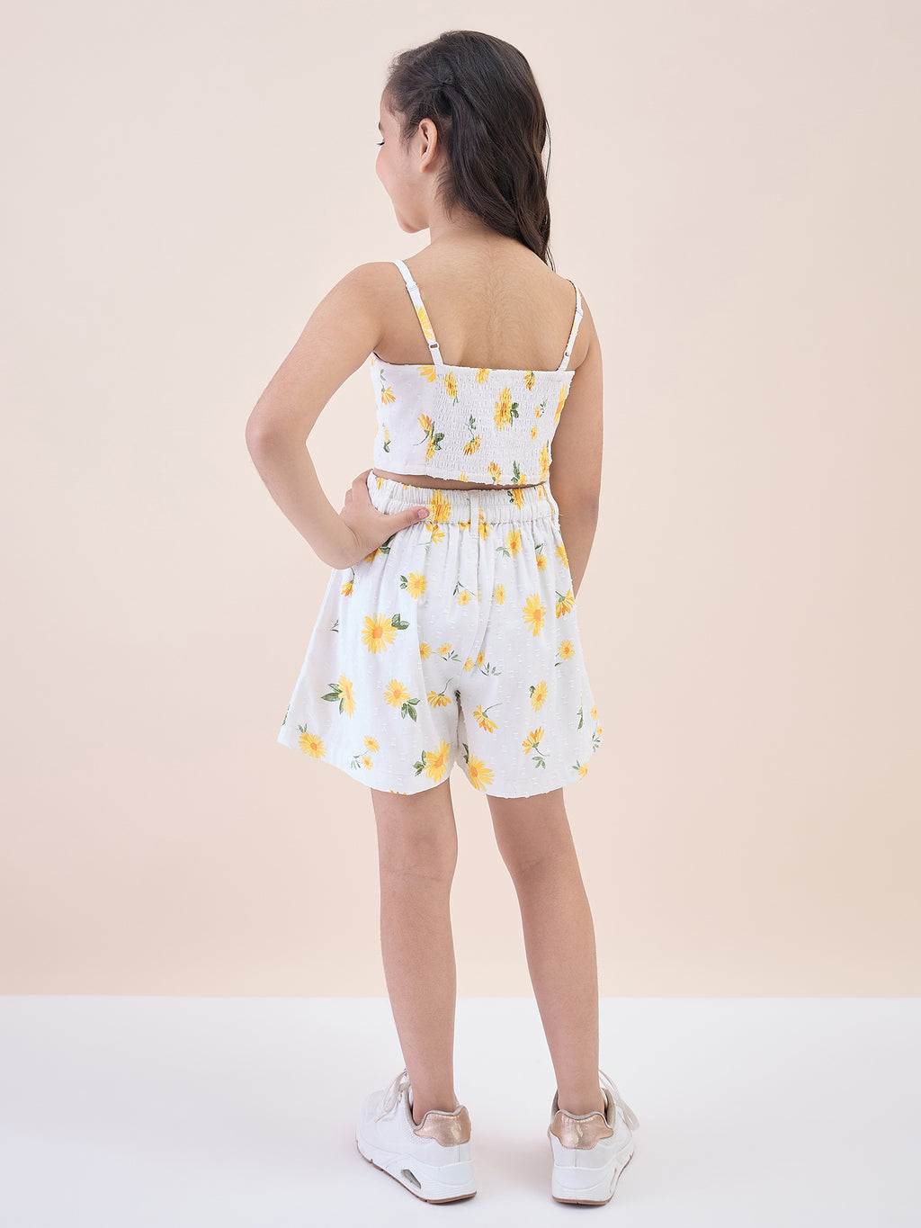Girls Above Knee All over Print Top with Shorts - Yellow