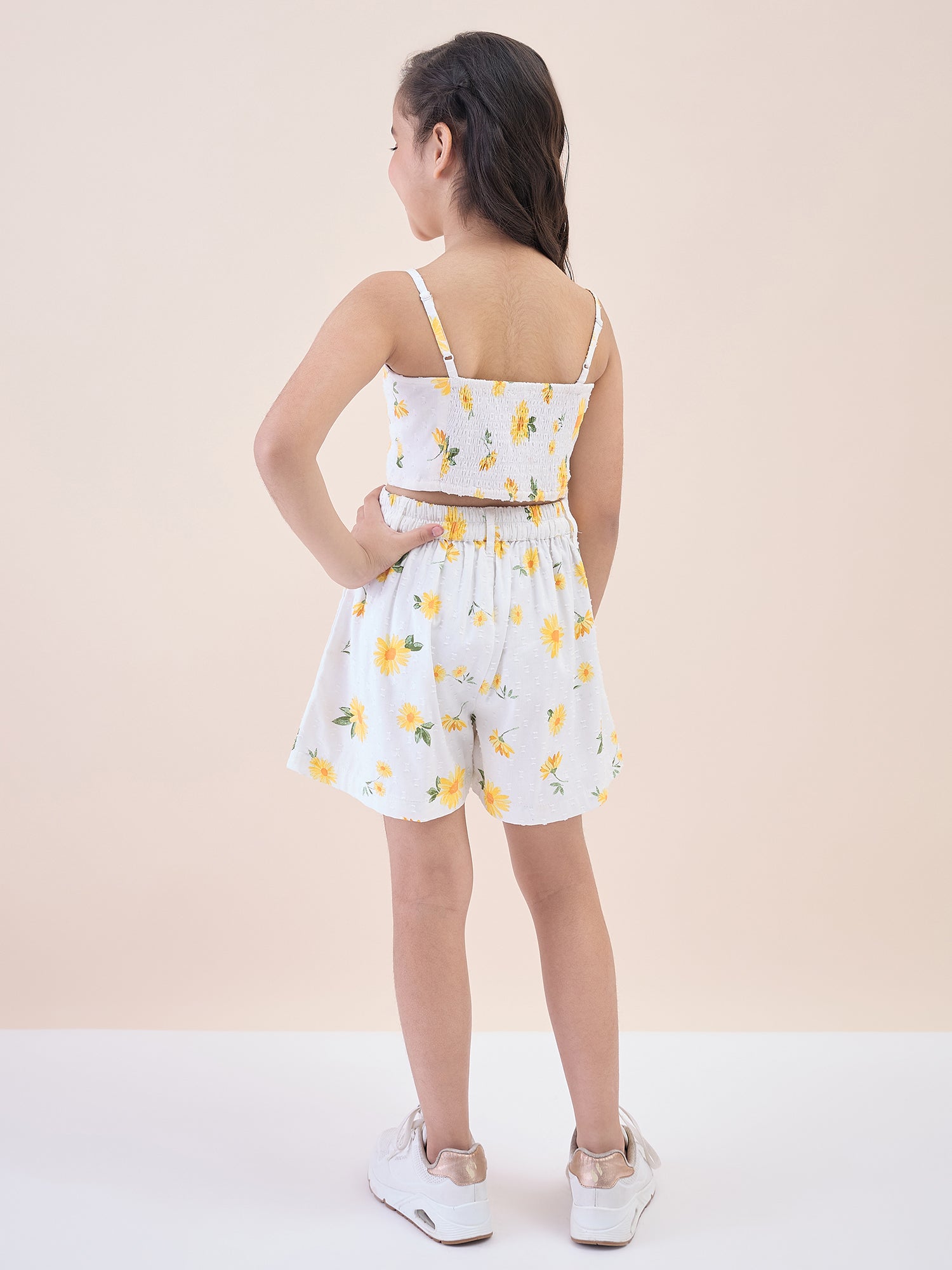 Girls Above Knee All over Print Top with Shorts - Yellow