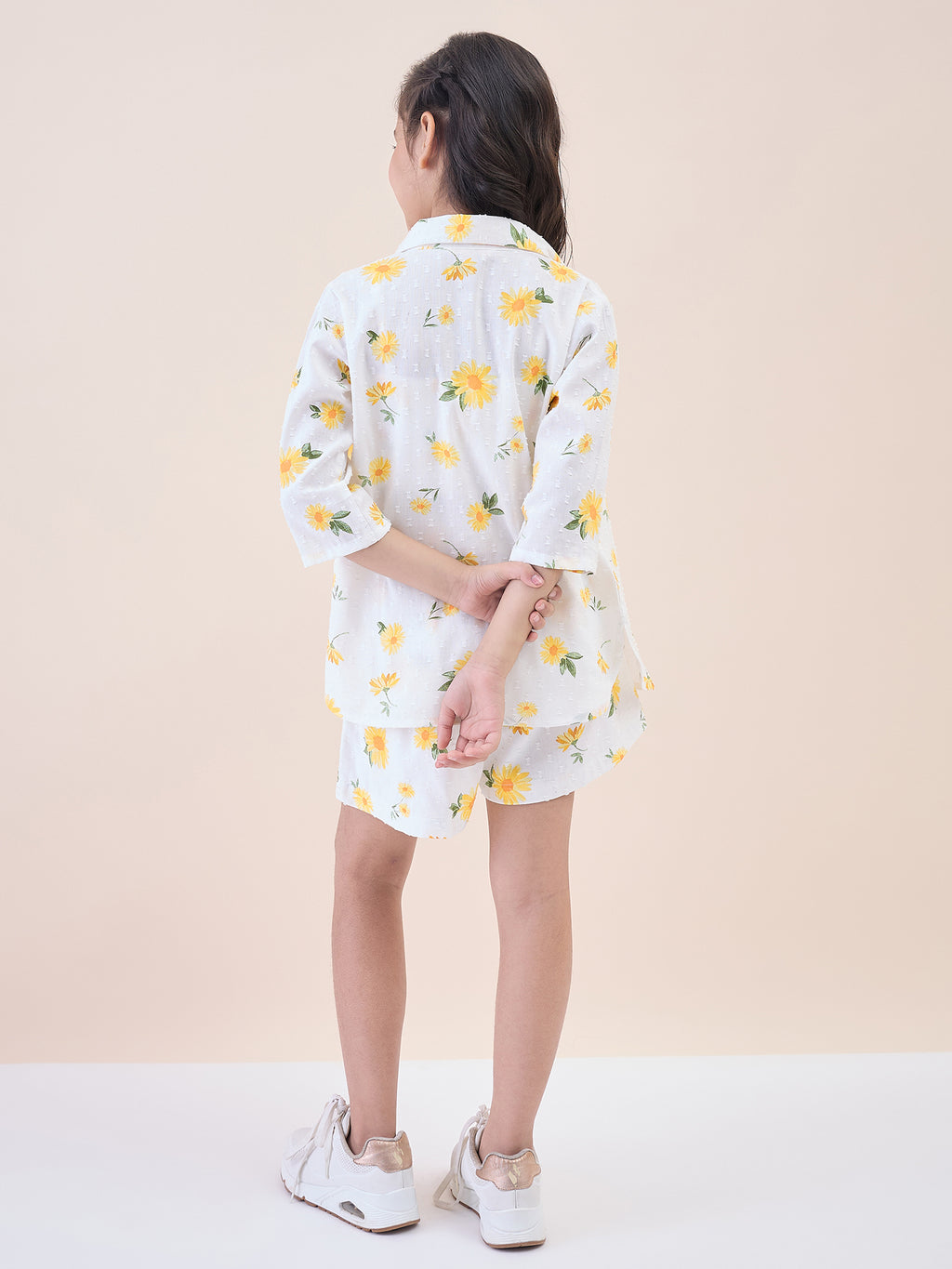 Girls Above Knee All over Print Top with Shorts - Yellow