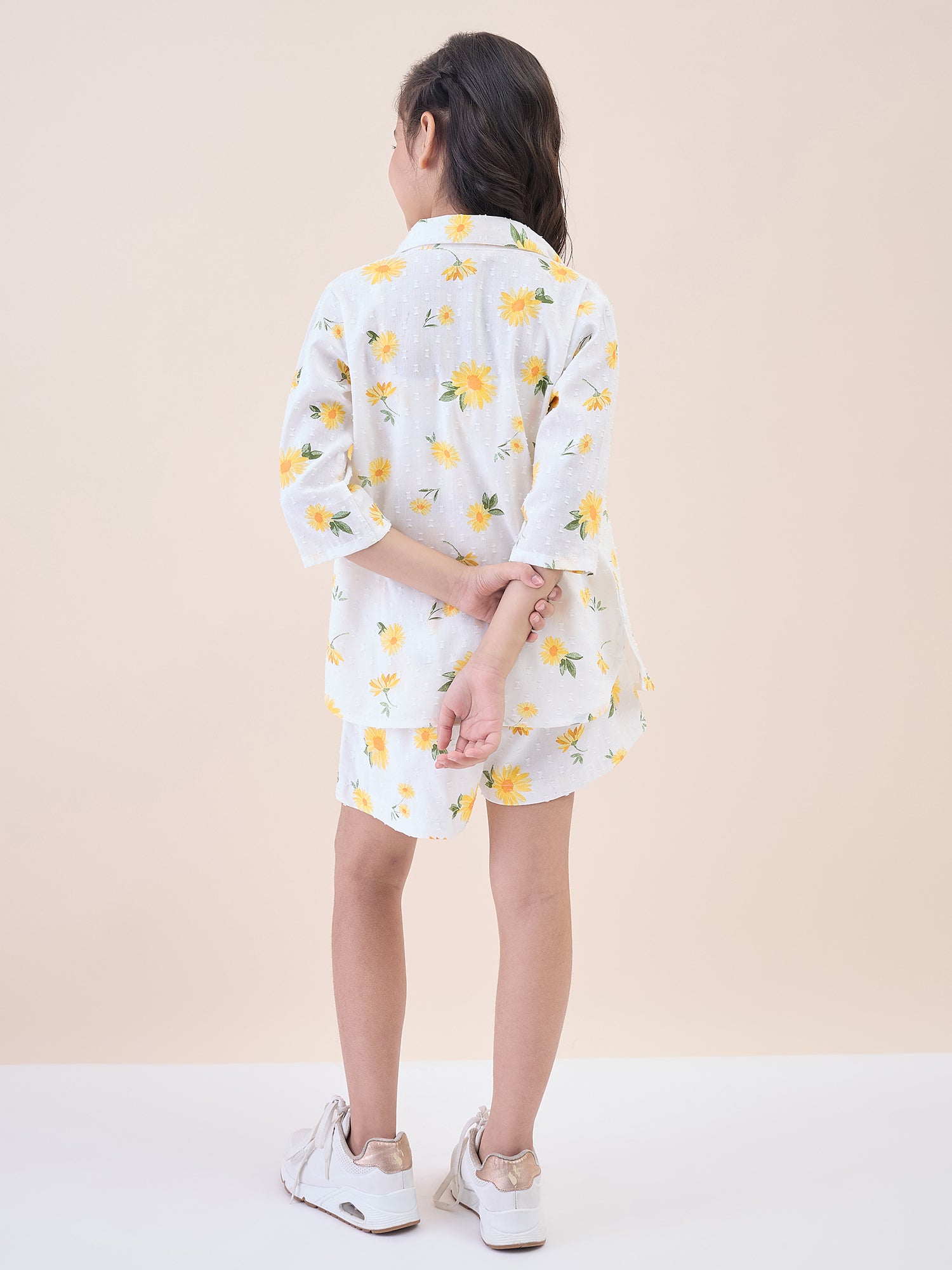 Girls Above Knee All over Print Top with Shorts - Yellow