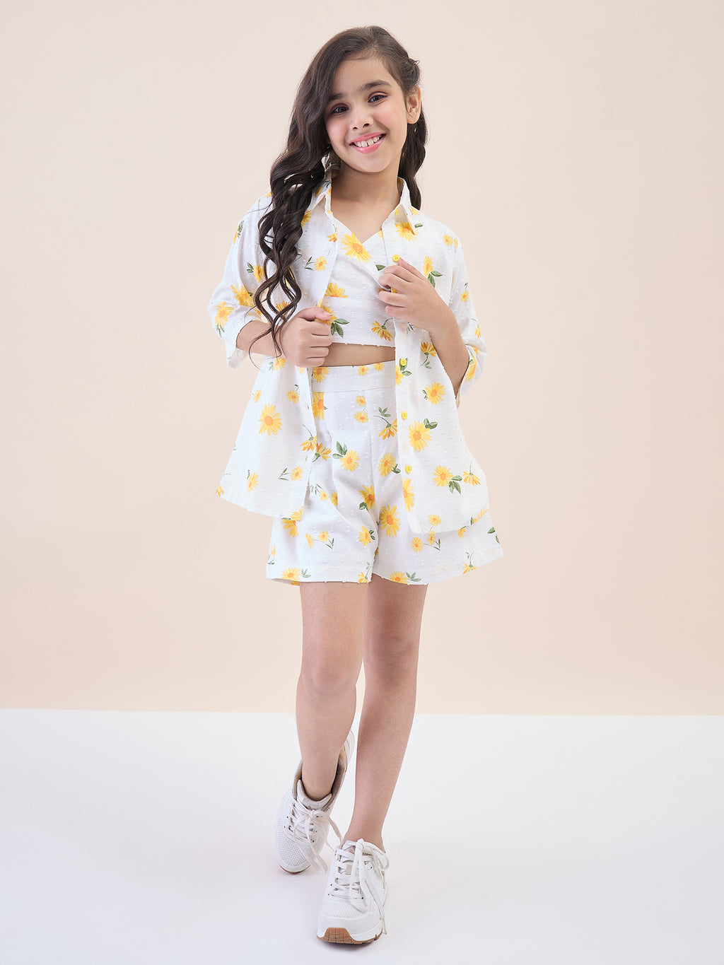 Girls Above Knee All over Print Top with Shorts - Yellow