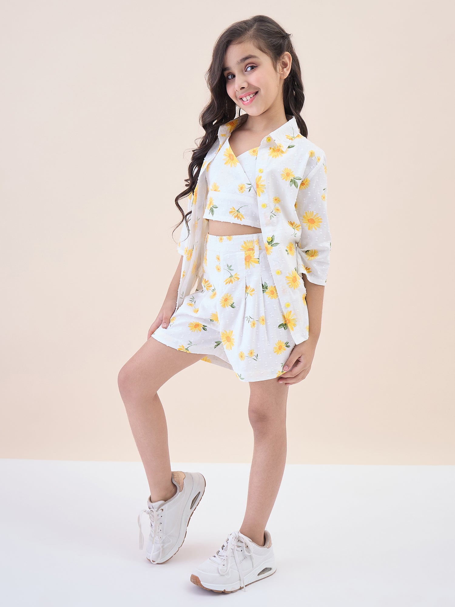 Girls Above Knee All over Print Top with Shorts - Yellow