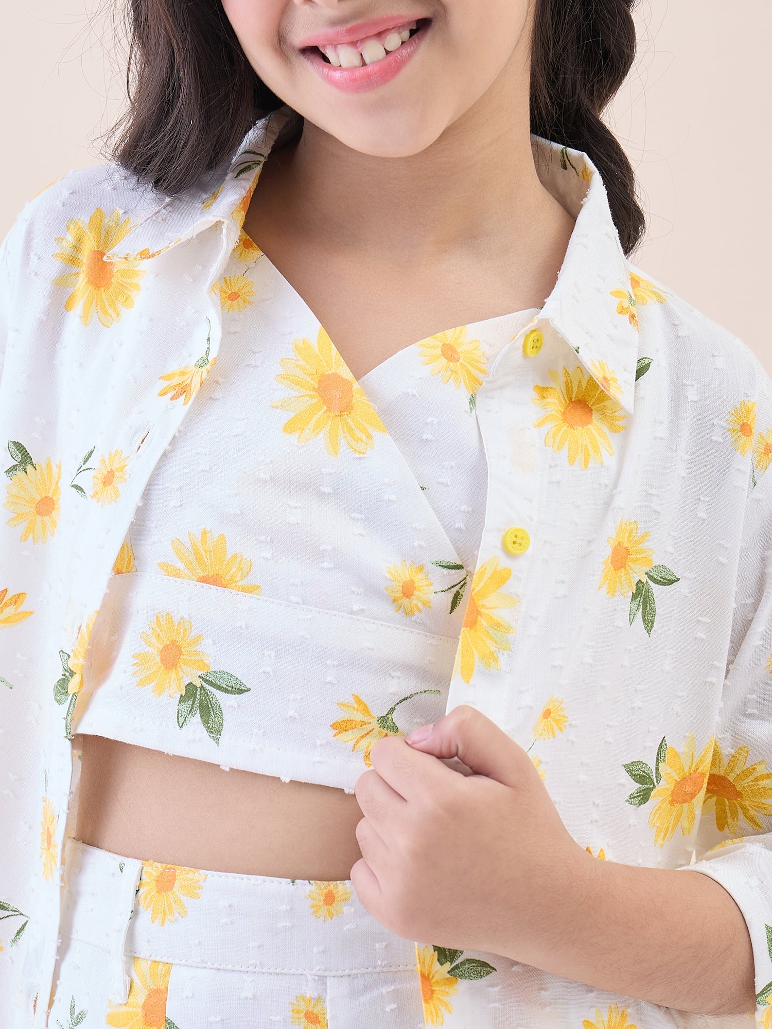 Girls Above Knee All over Print Top with Shorts - Yellow