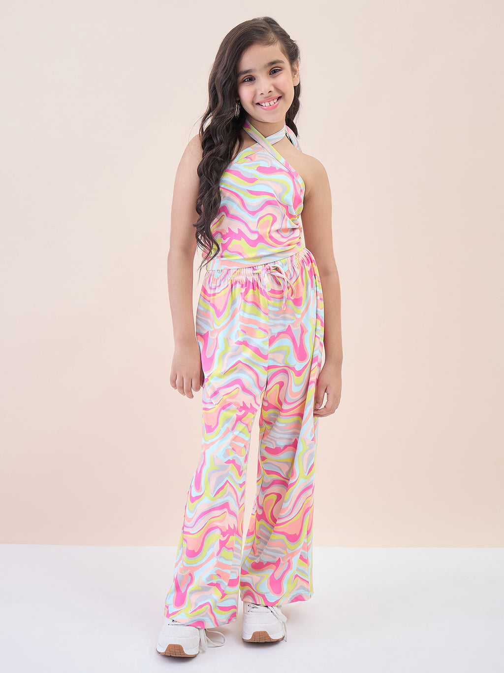 Girls Ankle Length All over Print Top With Pants - Multi