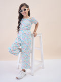 Girls Ankle Length All over Print Jumpsuit - Off-White
