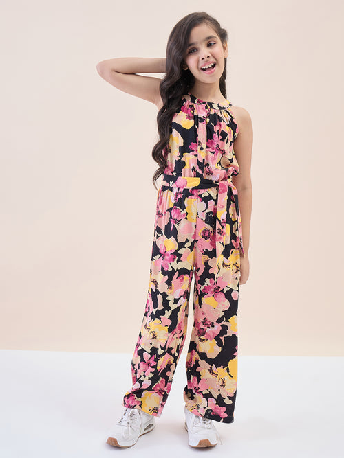 Girls Ankle Length All over Print Jumpsuit - Multi