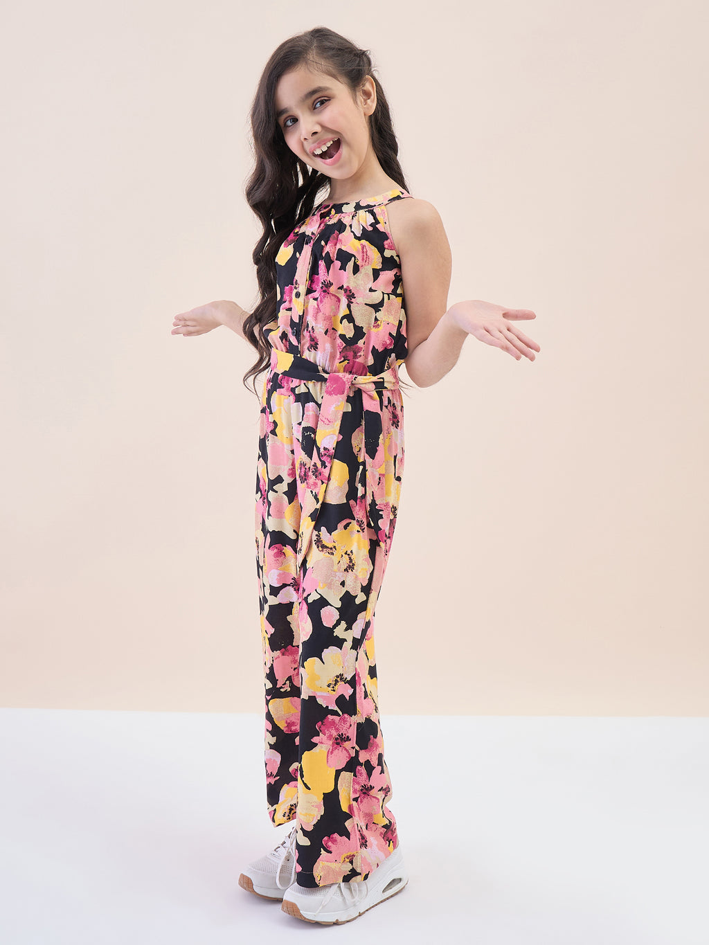 Girls Ankle Length All over Print Jumpsuit - Multi