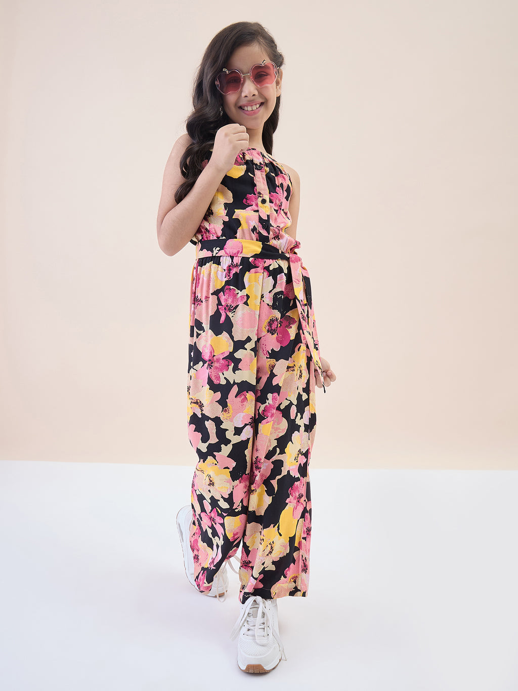 Girls Ankle Length All over Print Jumpsuit - Multi