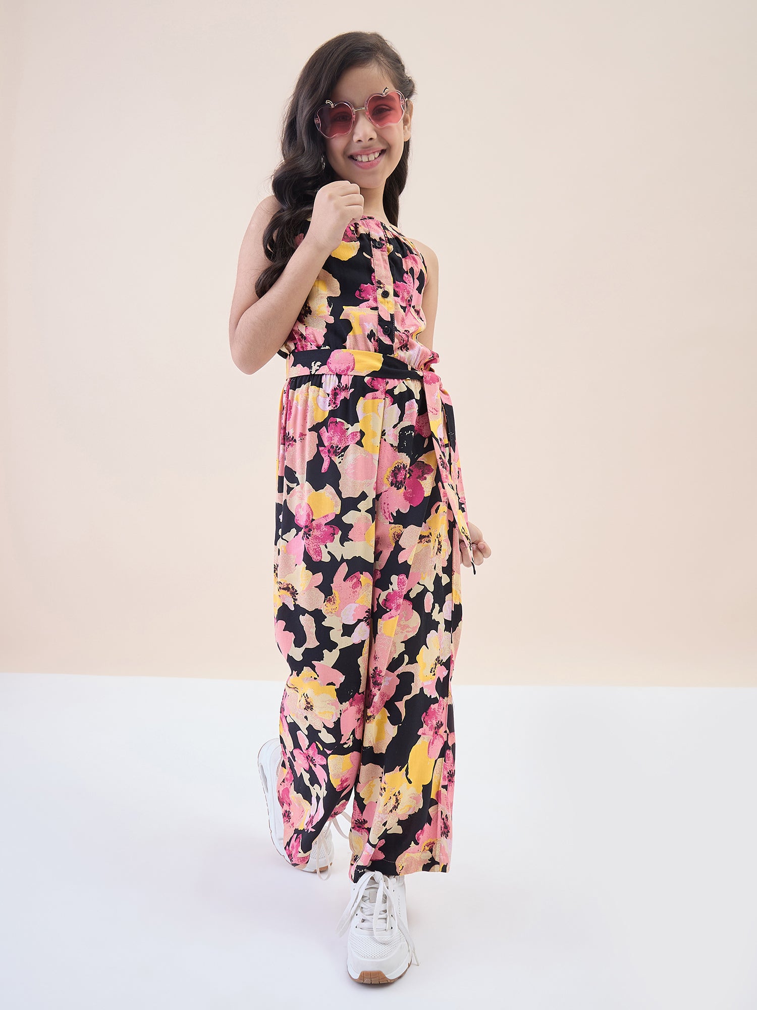 Girls Ankle Length All over Print Jumpsuit - Multi