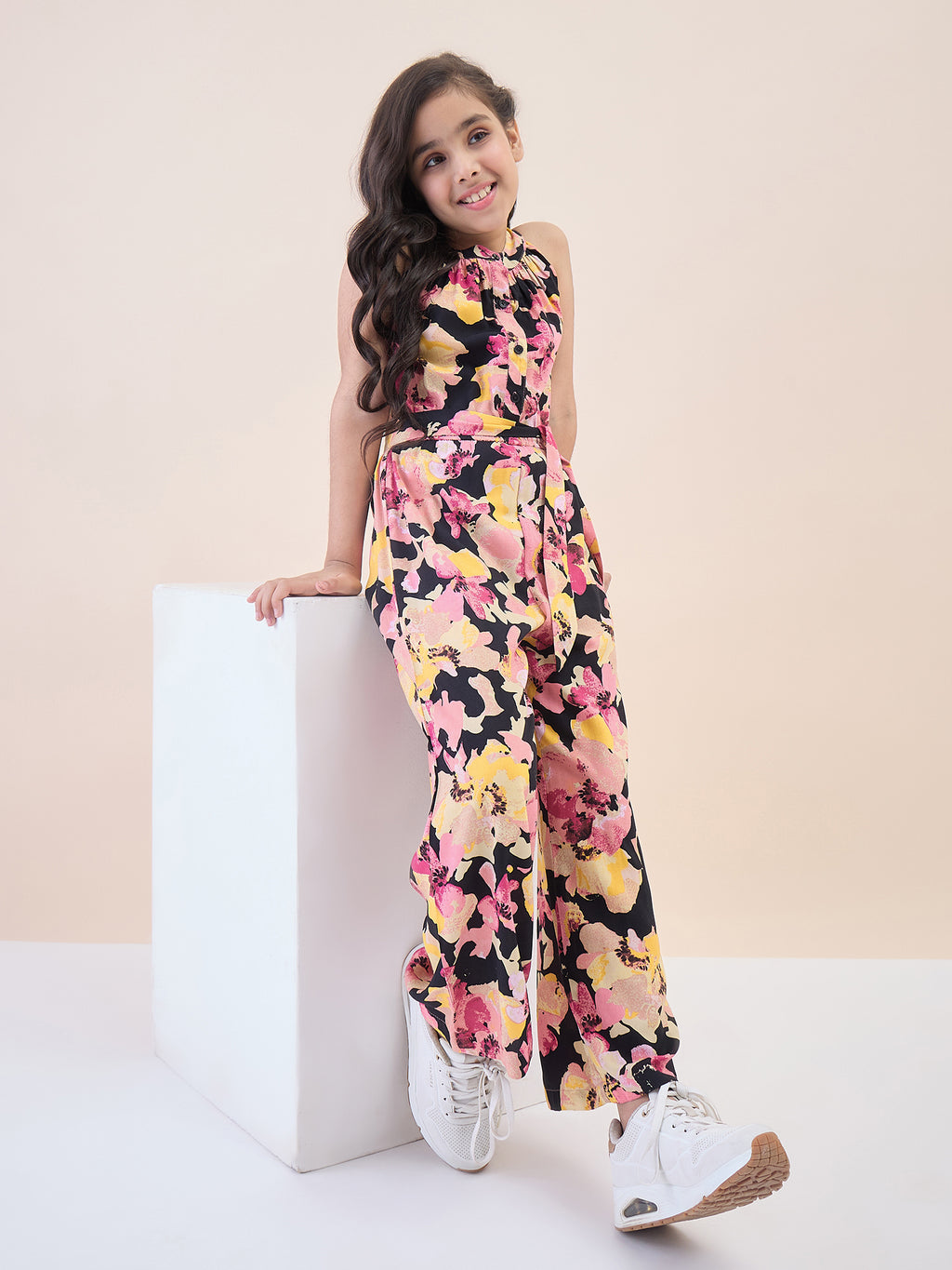 Girls Ankle Length All over Print Jumpsuit - Multi