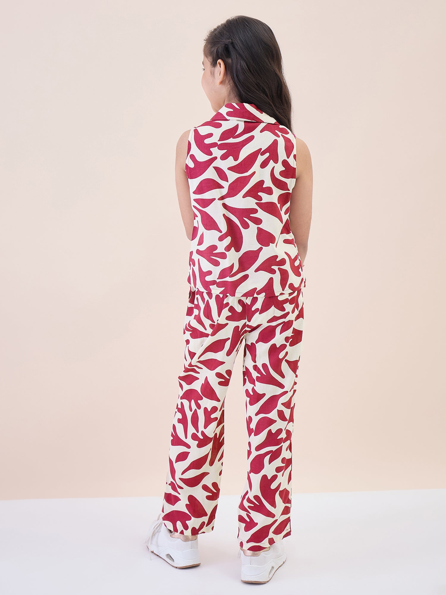 Girls Ankle Length All over Print Top With Pants - Maroon