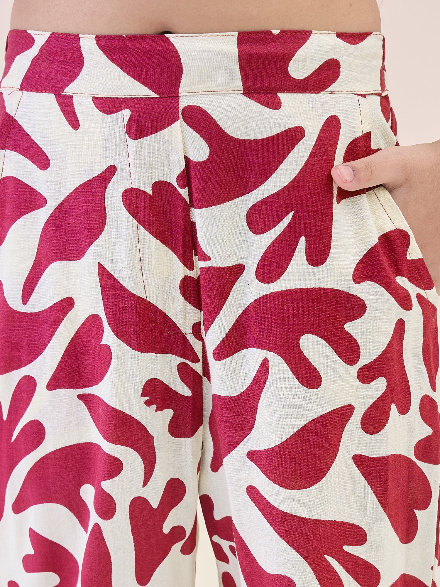 Girls Ankle Length All over Print Top With Pants - Maroon