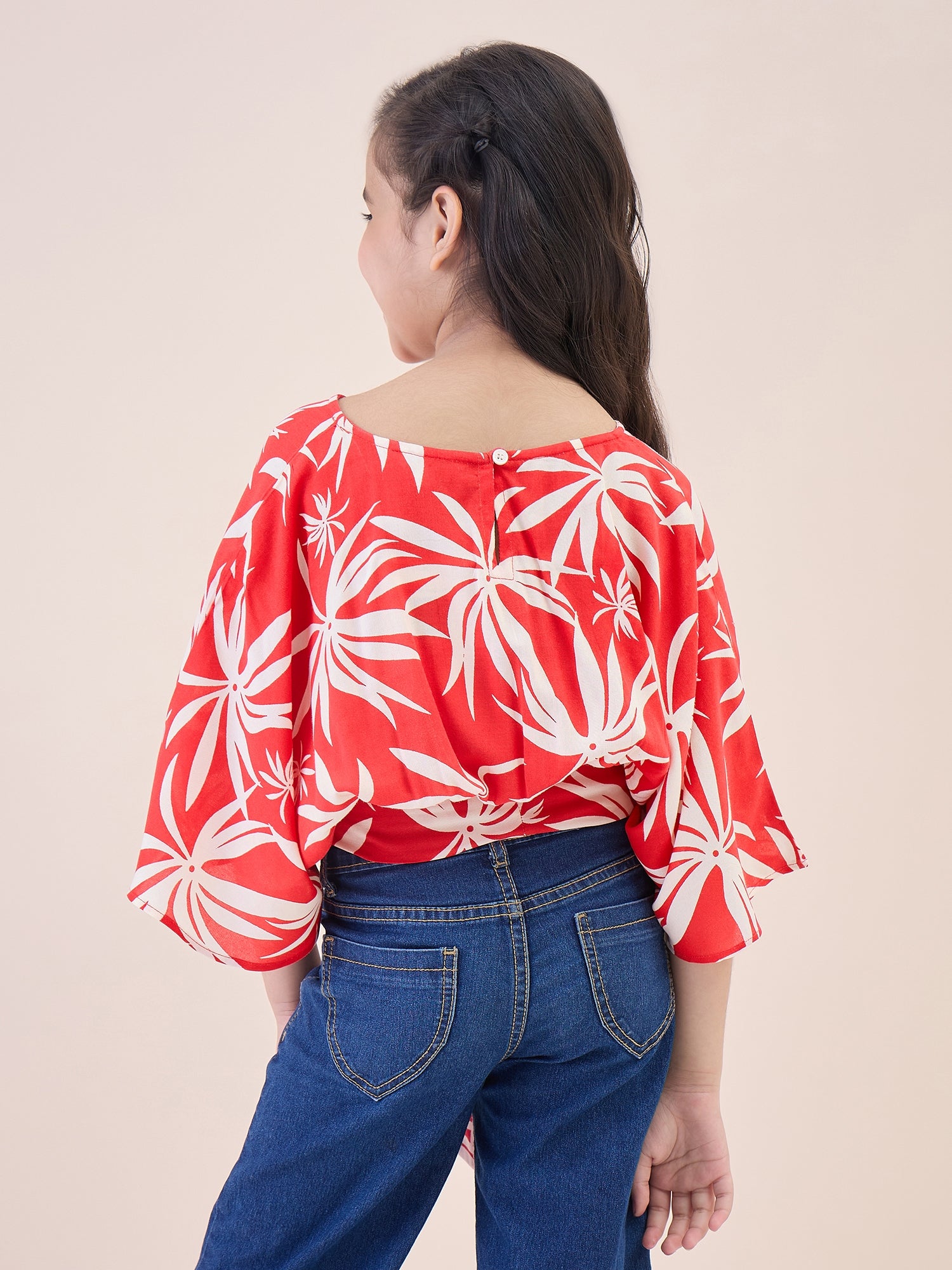 Girls Waist Length All over Print Top - Red