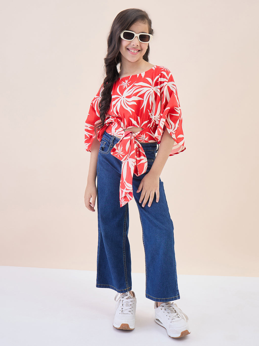 Girls Waist Length All over Print Top - Red