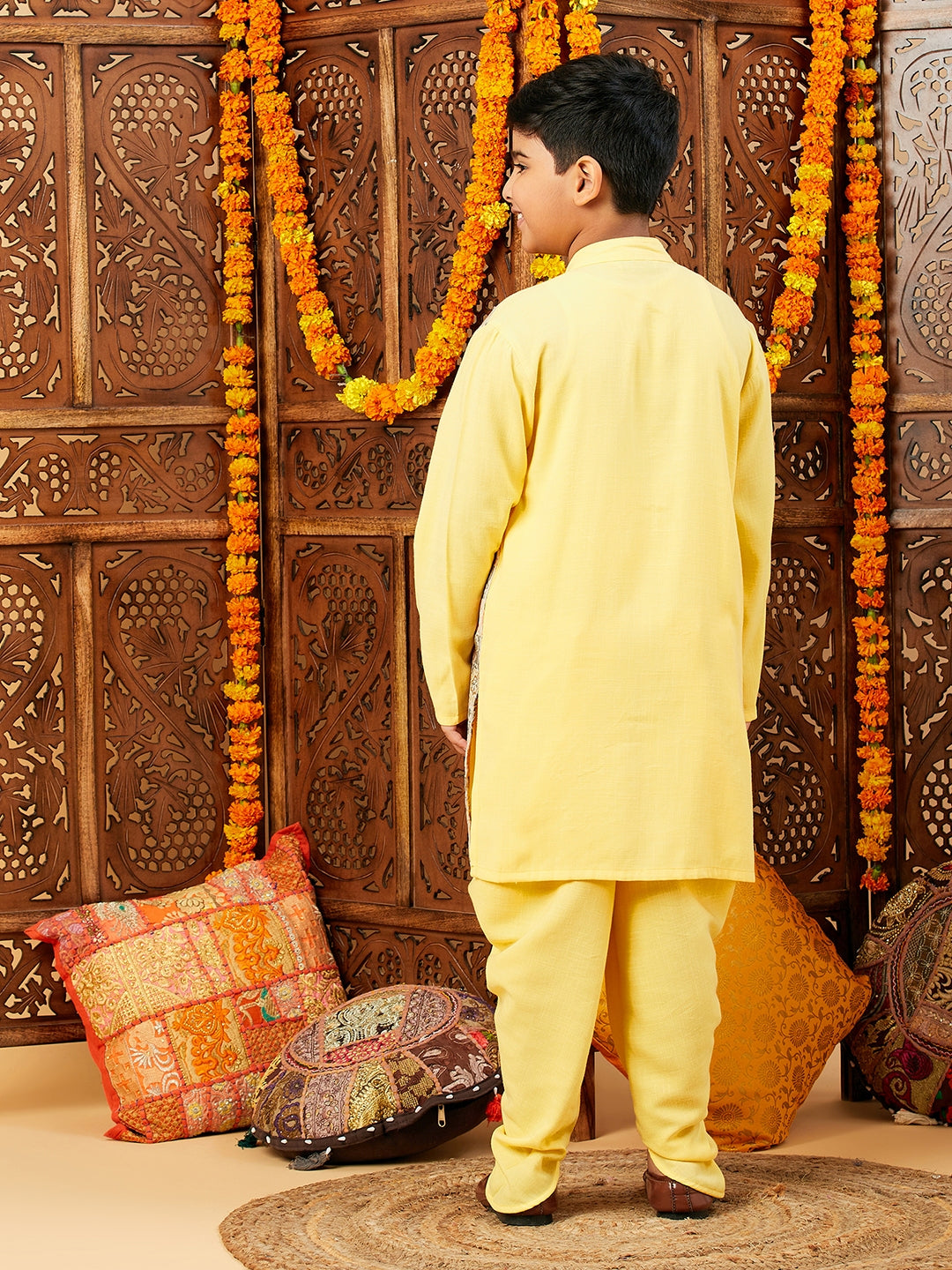 Boys Below knee Printed Kurta Set - Yellow