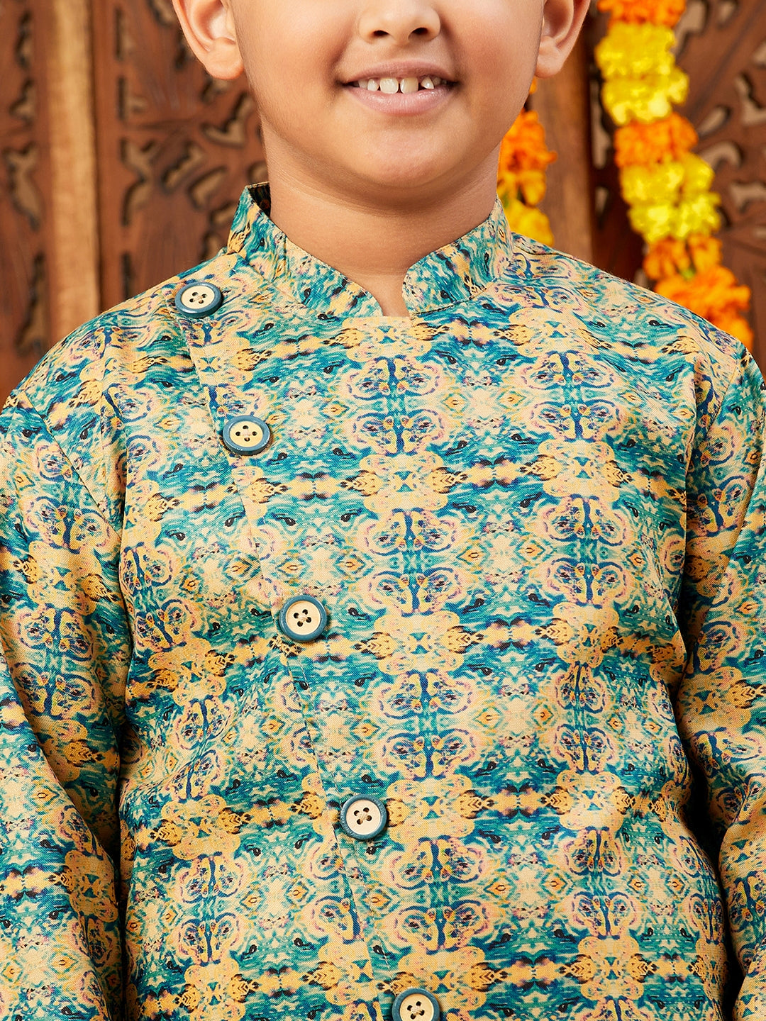Boys Below knee Printed Kurta Set - Green