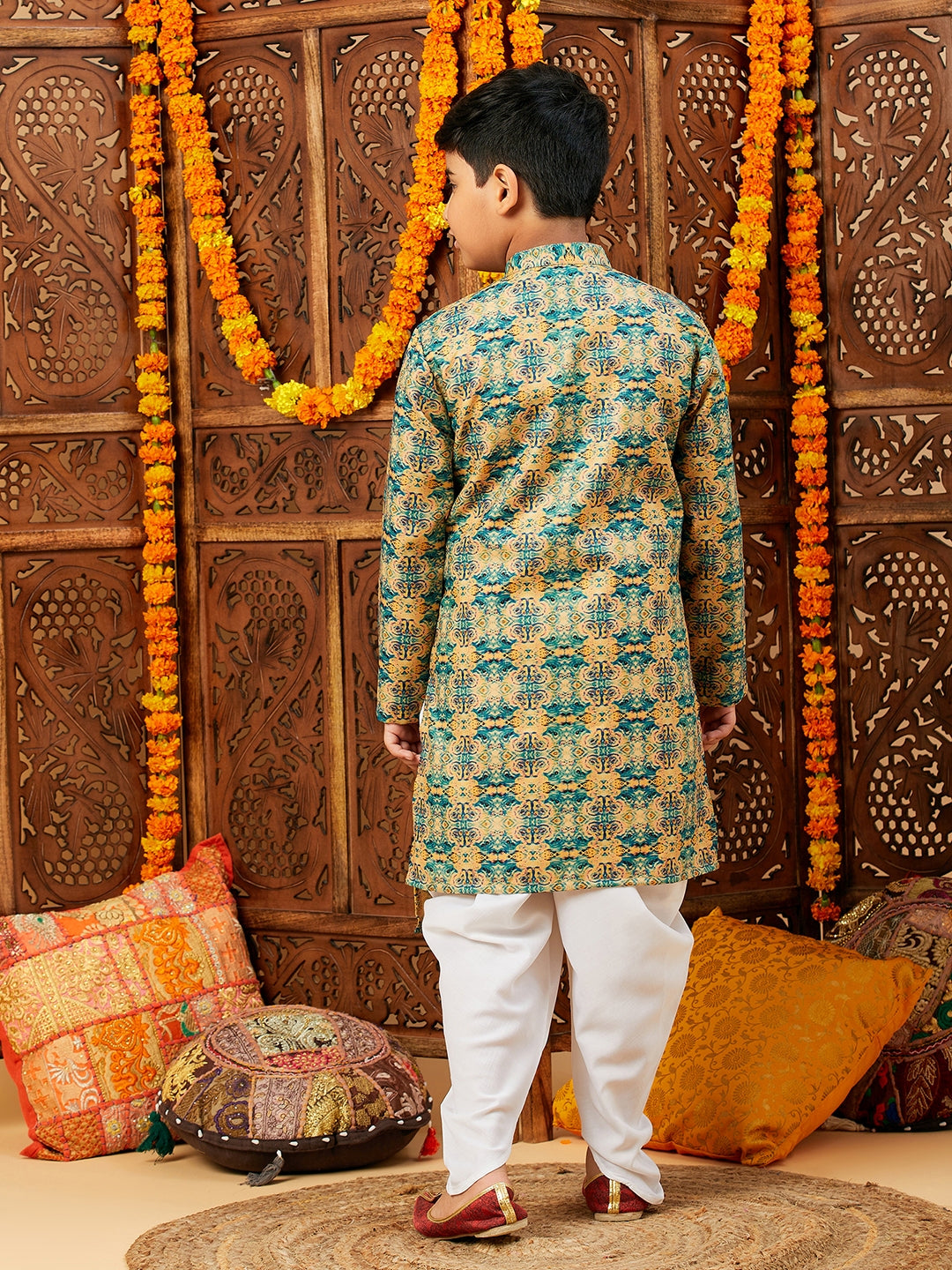 Boys Below knee Printed Kurta Set - Green