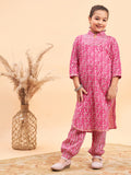 Girls Knee Length Printed Kurti Set - Pink