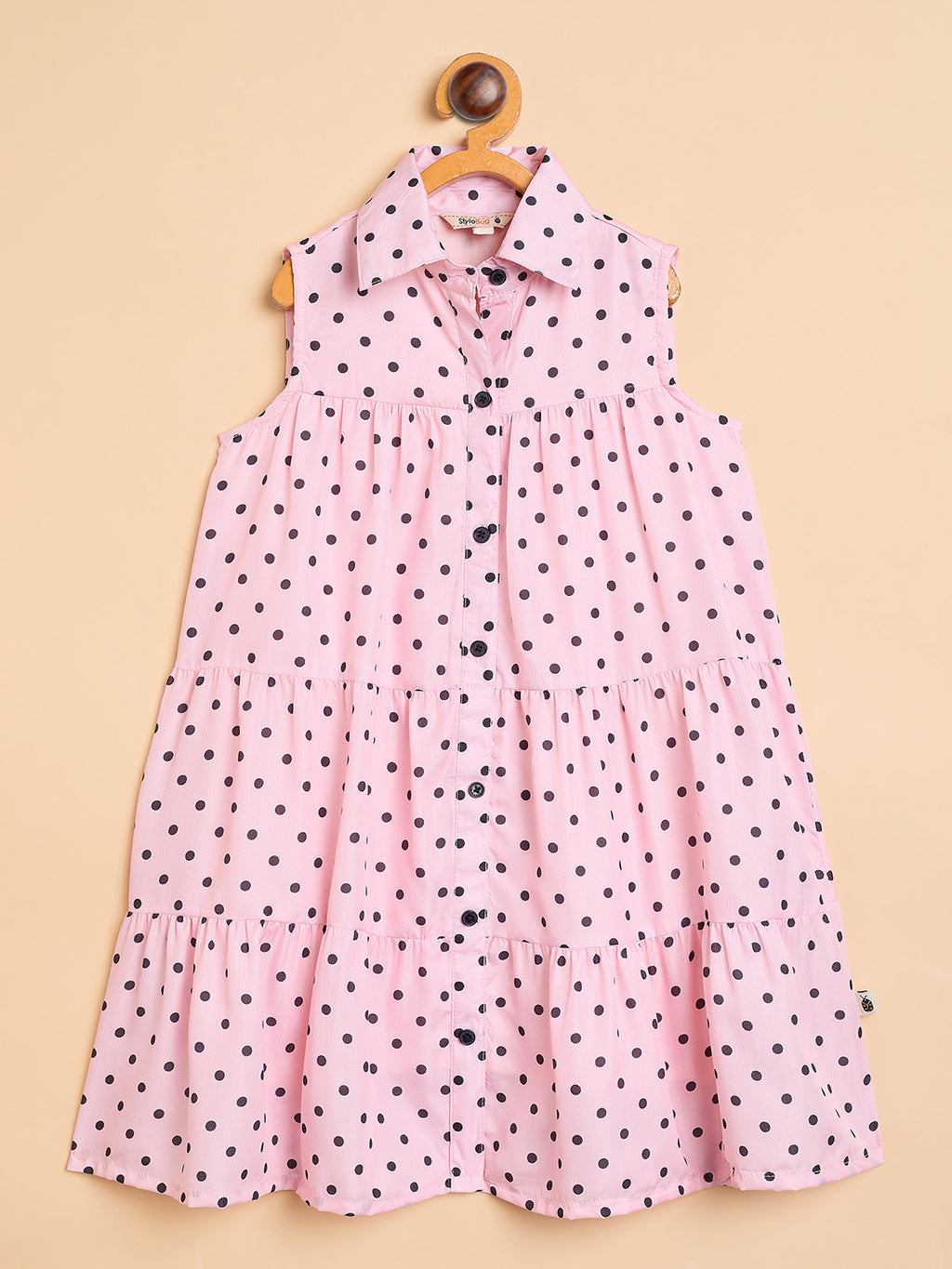 Girls Knee Length All over Print Dress - Peach