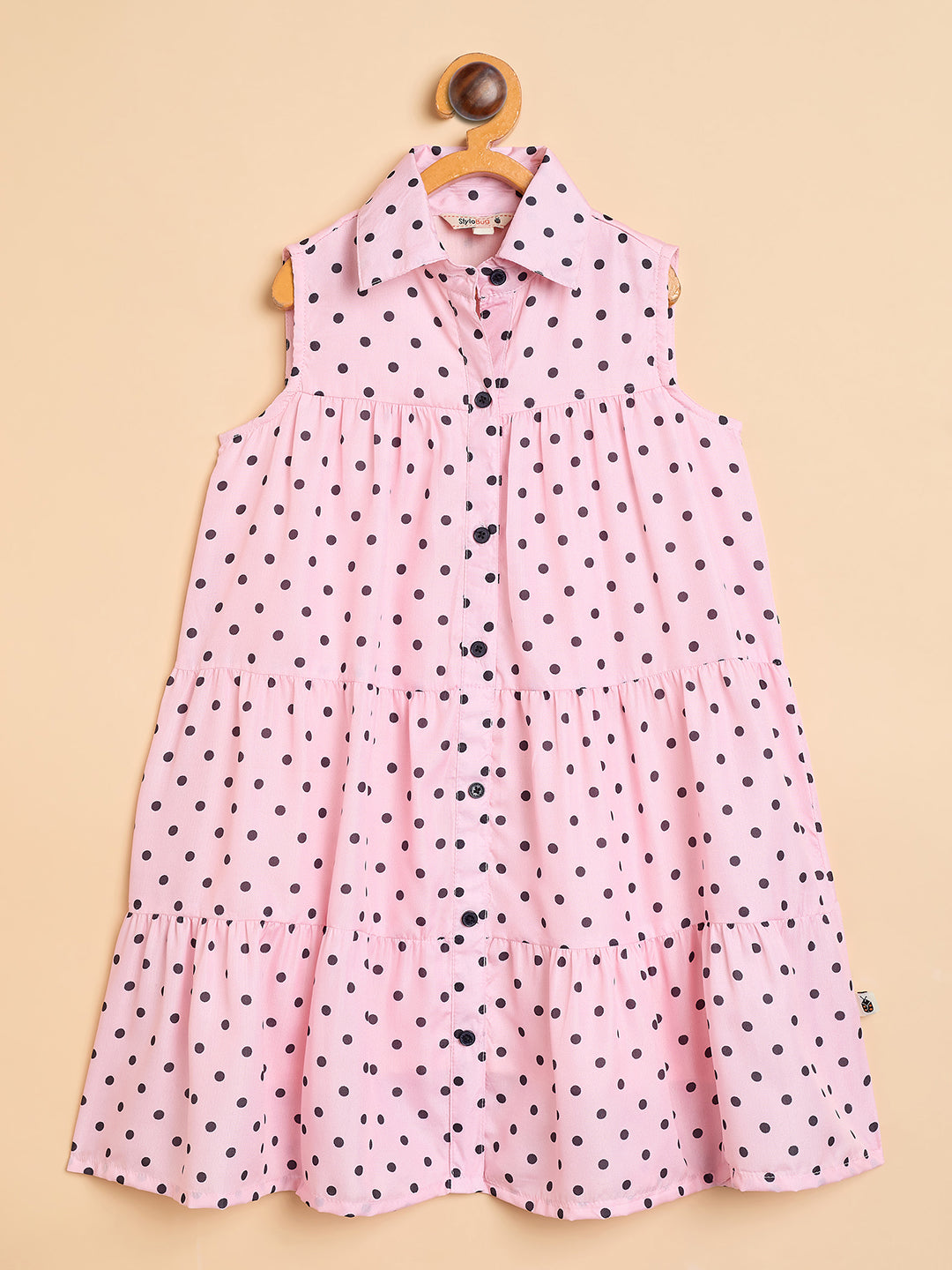 Girls Knee Length All over Print Dress - Peach