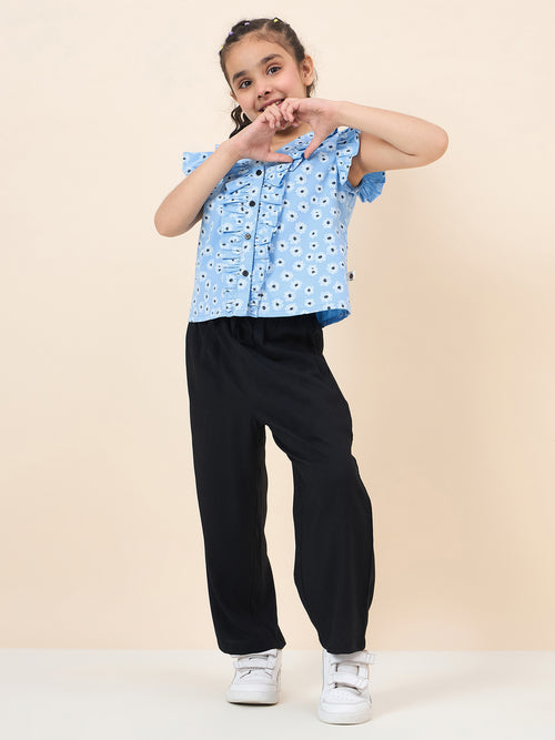 Girls Ankle Length All over Print Top With Pants - Blue