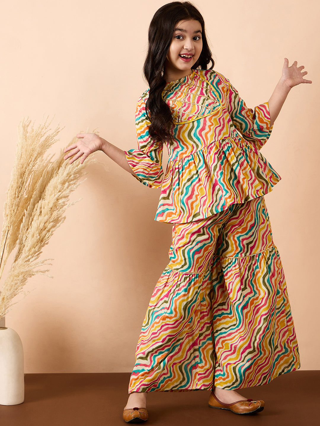 Girls Ankle Length All over Print Kurti Set - Multi