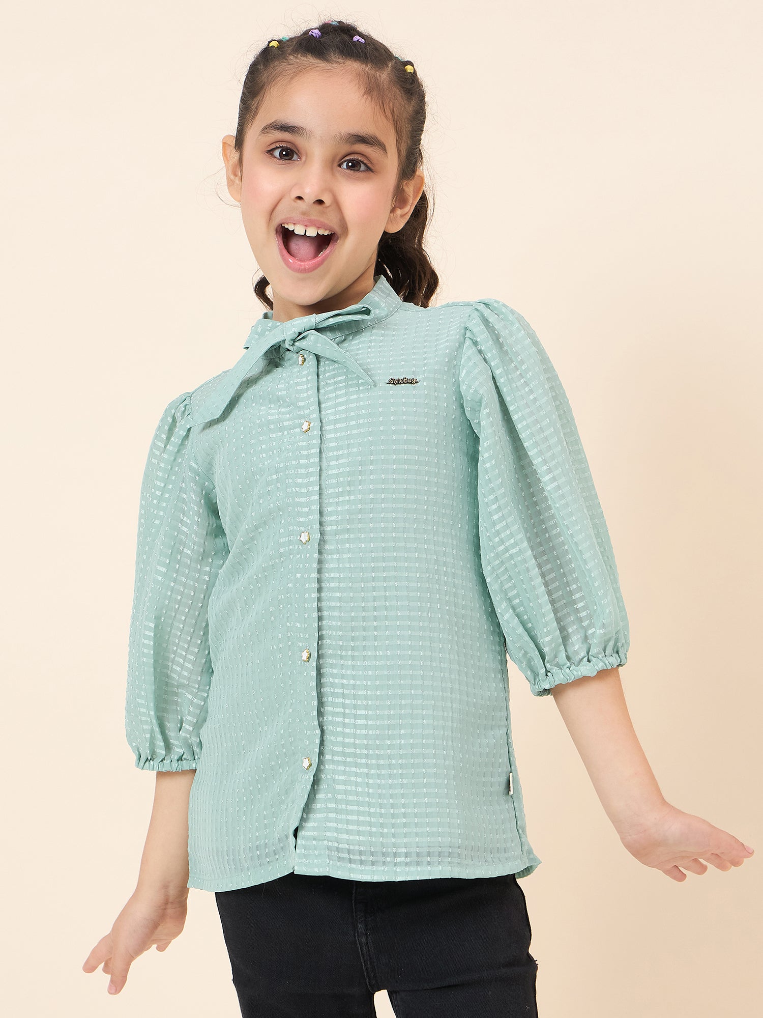 Girls Waist Length Solid Top - Green