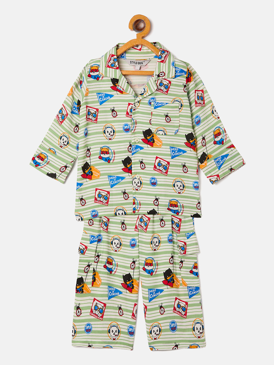 Boys Ankle Length Printed Night Suit - Off-White