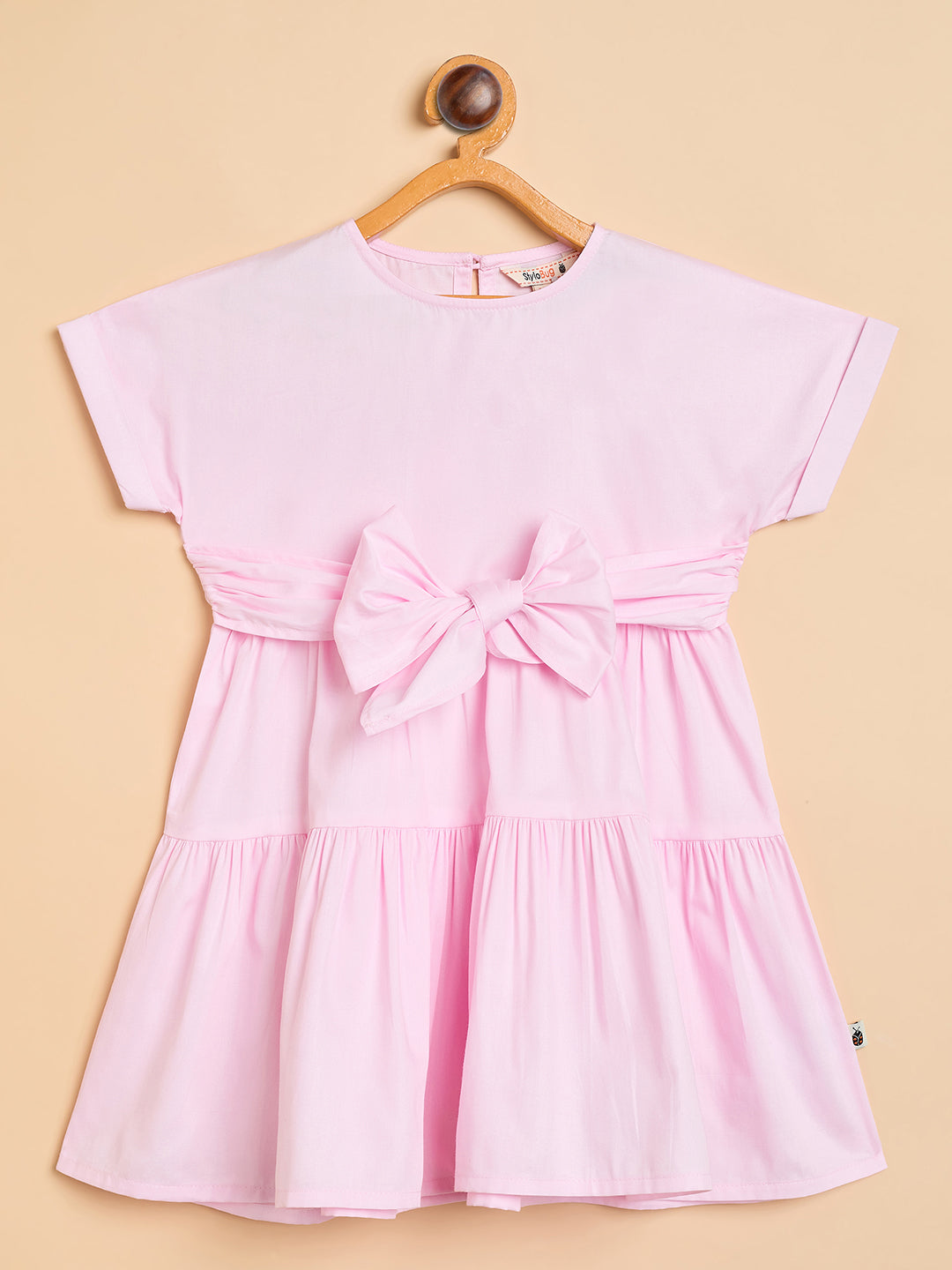 Girls Knee Length Solid Dress - Pink