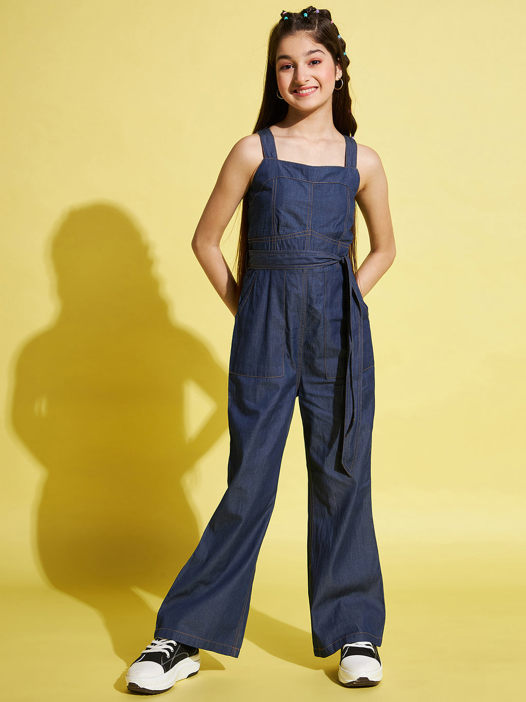 Girls Ankle Length Solid Jumpsuit - Blue