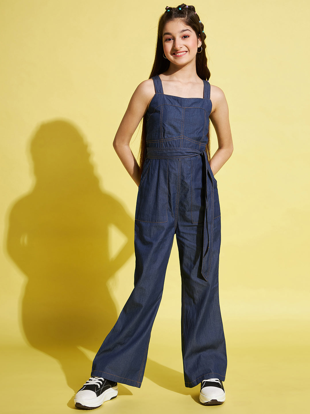 Girls Ankle Length Solid Jumpsuit - Blue