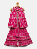 Girls Above Knee Printed Kurti Set - Pink