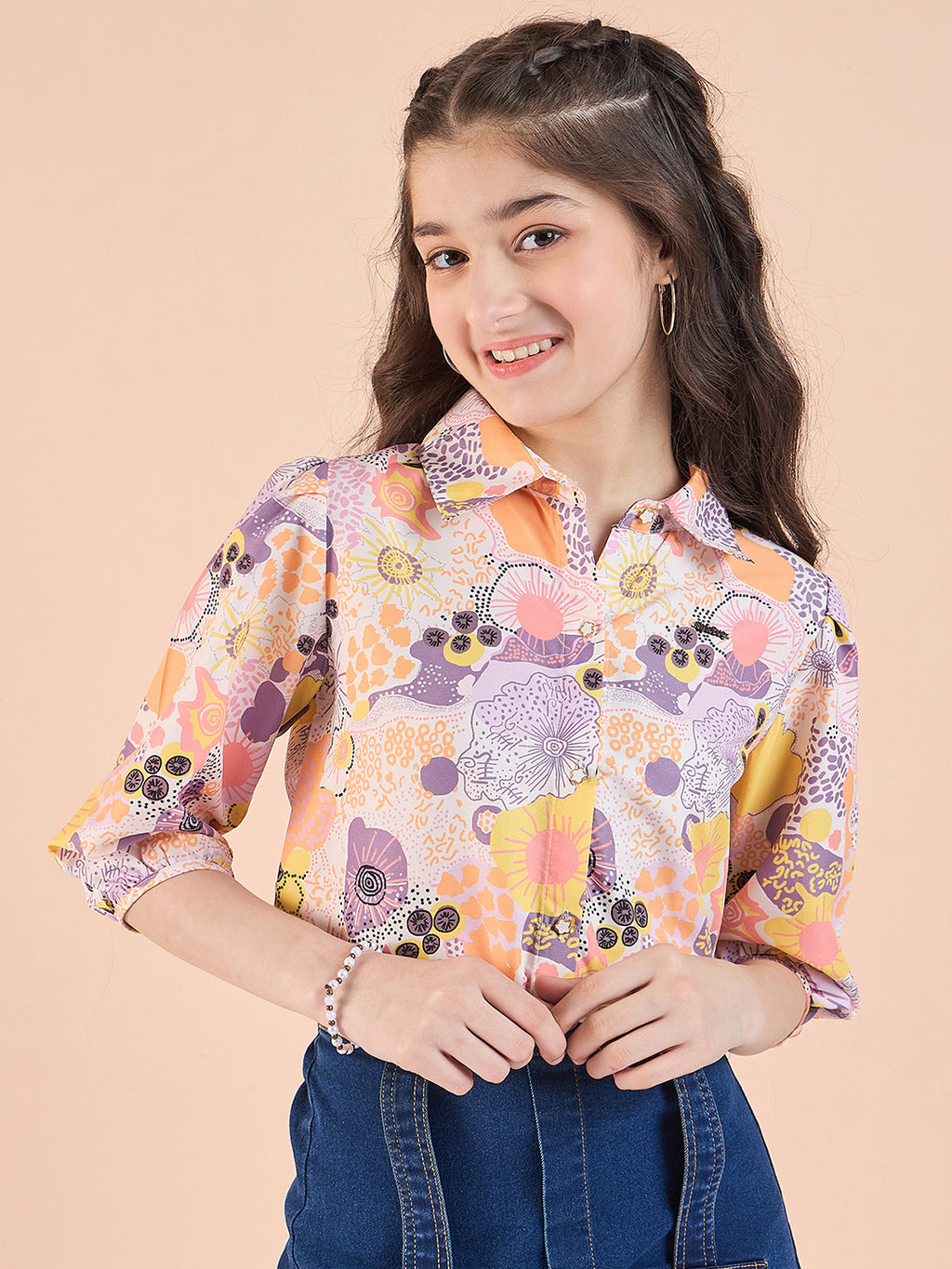 Girls Hip length Printed Top - Multi