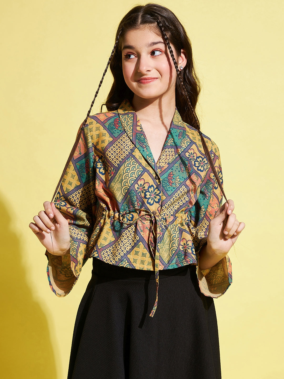 Girls Hip length Printed Top - Multi