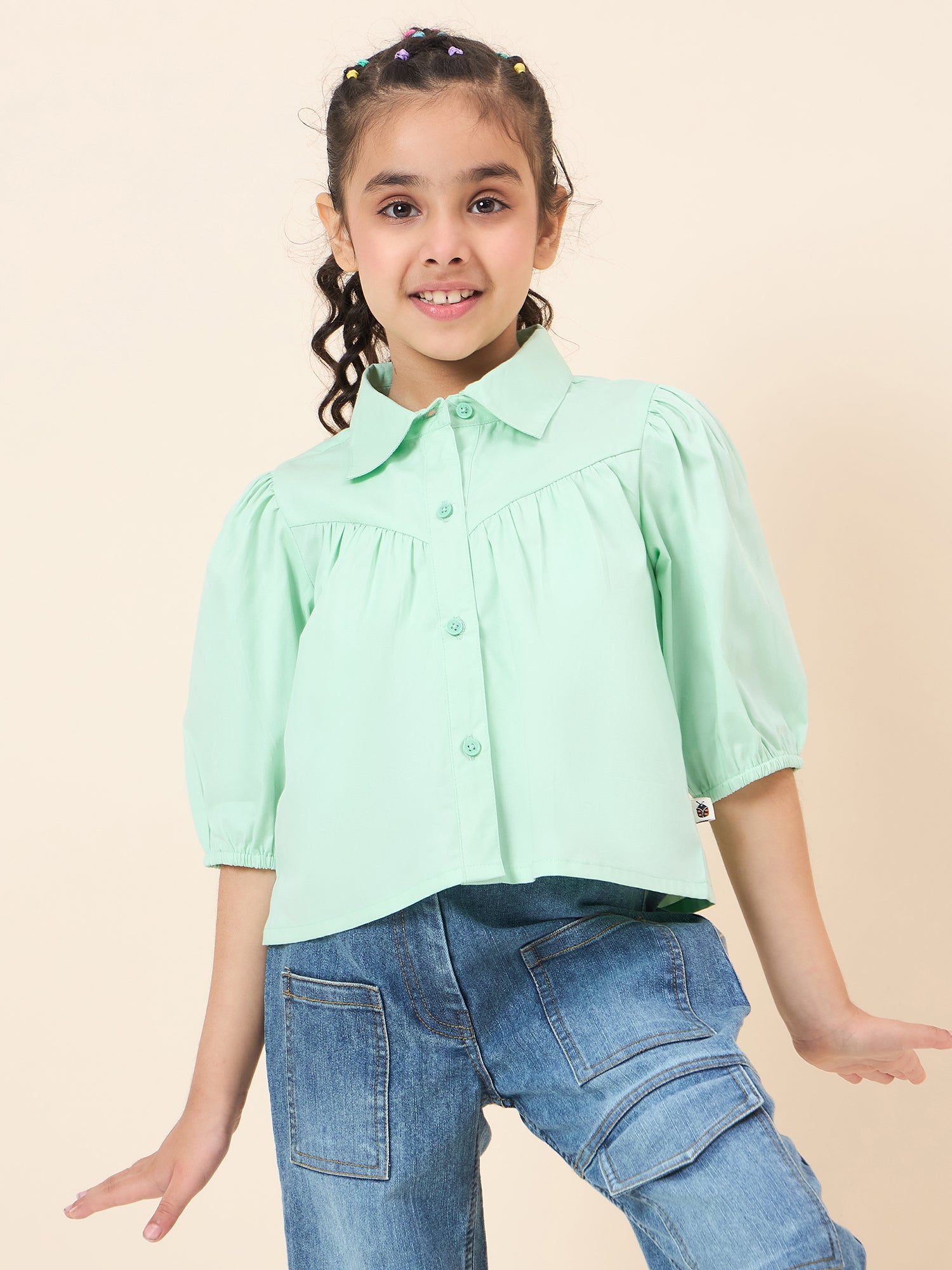 Girls Hip length Solid Top - Green