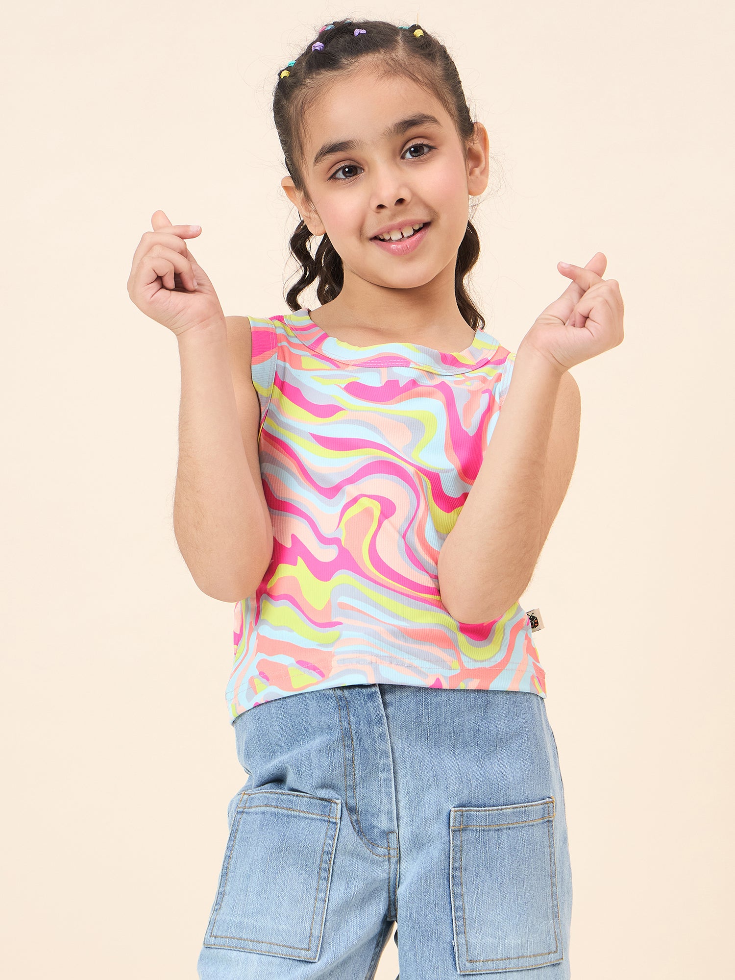 Girls Waist Length All over Print Top - Multi