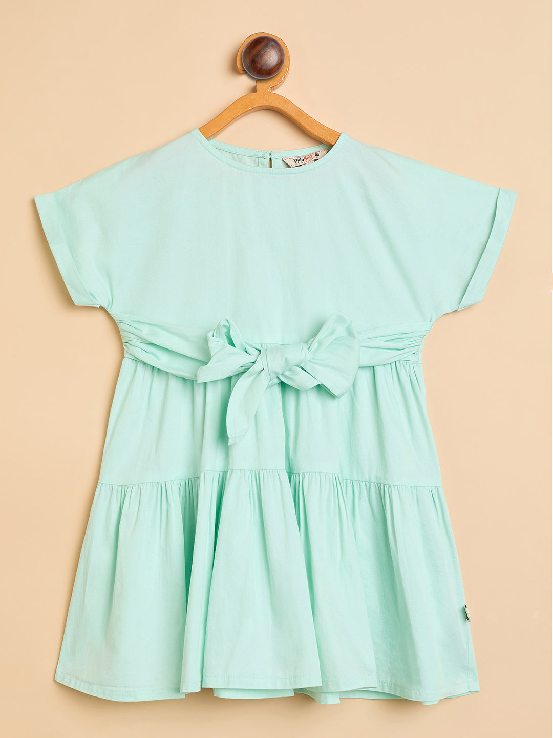Girls Knee Length Solid Dress - Green
