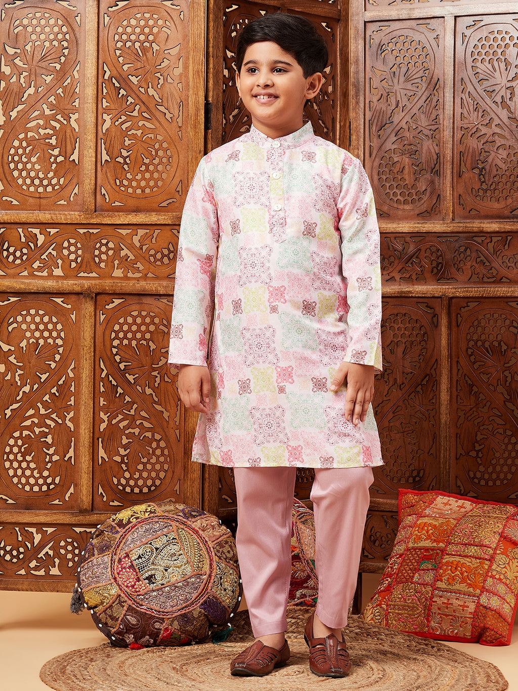 Boys Knee Length Abstract print Kurta Set - Multi