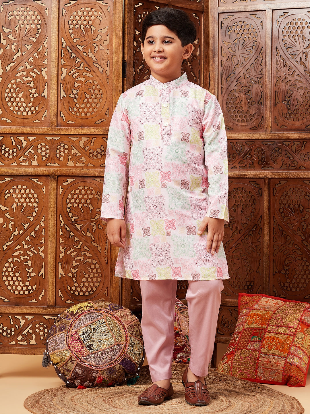 Boys Knee Length Abstract print Kurta Set - Multi